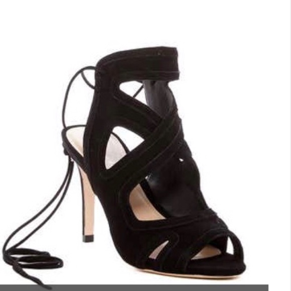 Loffler Randal black suede tie up heels